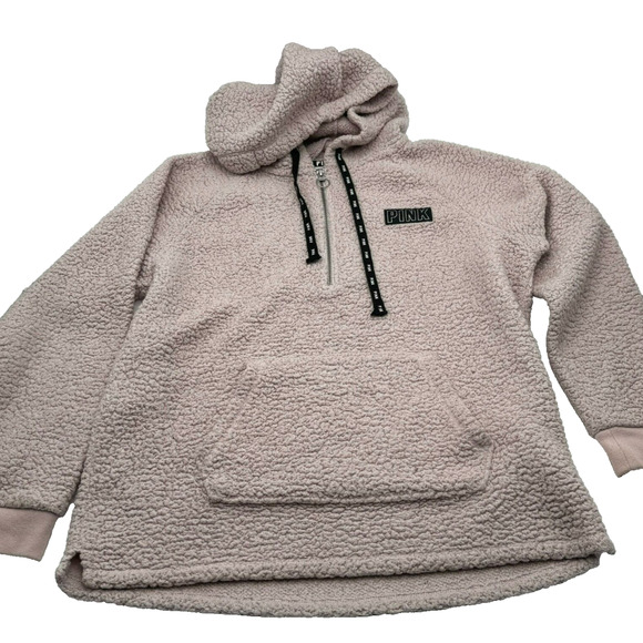 Victoria Secret PINK SMALL Hoodie Sherpa Fleece 1/4 Zip Pink Pullover Cozy - Picture 2 of 7